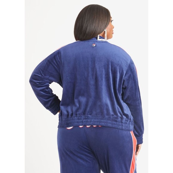Fila Women's Valery Logo Zip Front Velour Jacket Blue/Red 4X - Picture 3 of 3